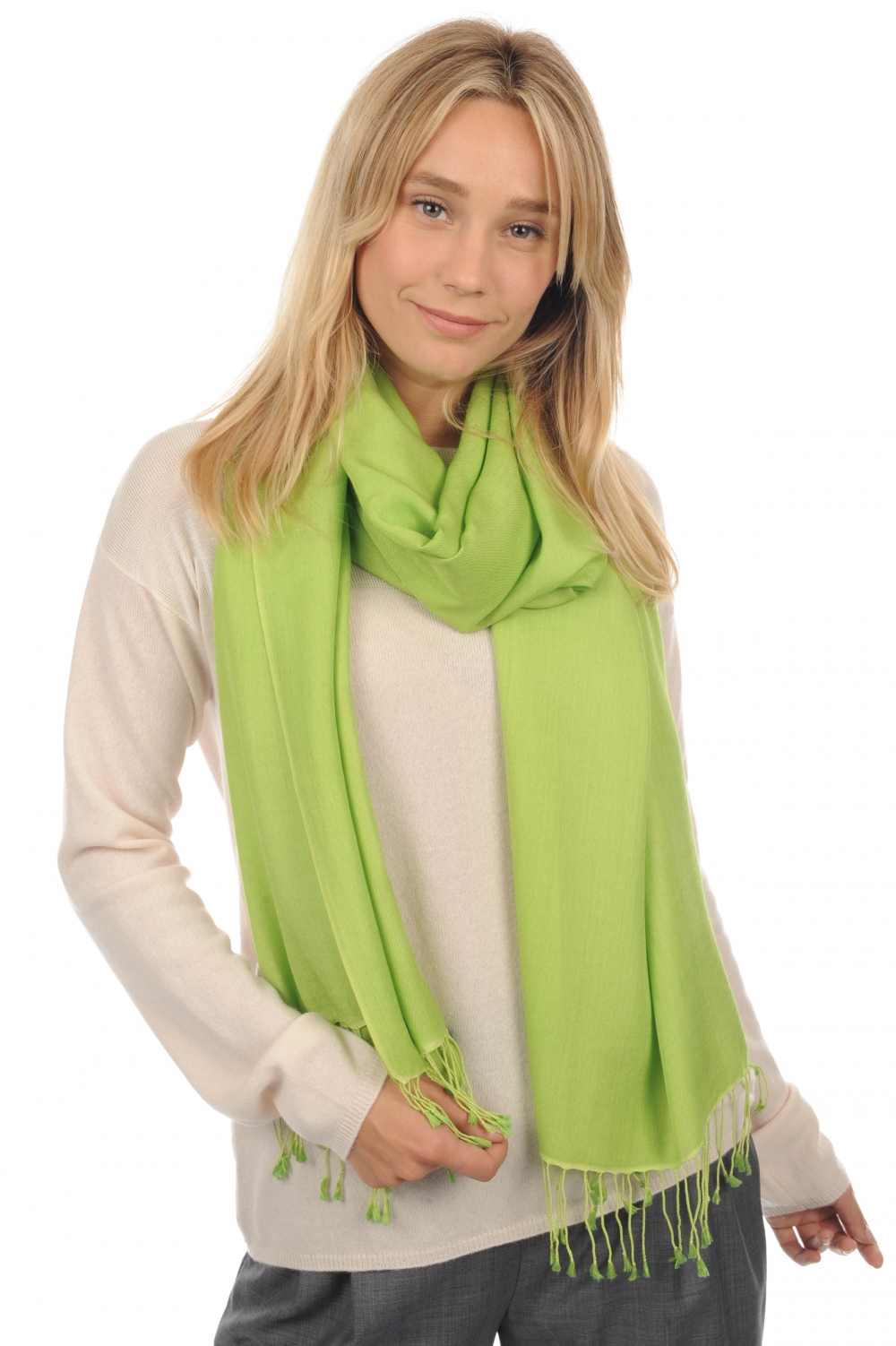 Cashmere & Seta accessori scialli platine verde primavera 201 cm x 71 cm